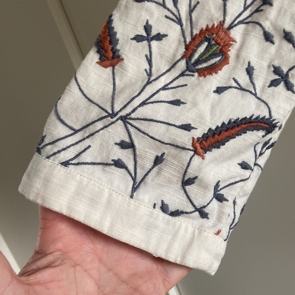 Embroidered Floral Print Linen Blend Jacket - Picture 7 of 12